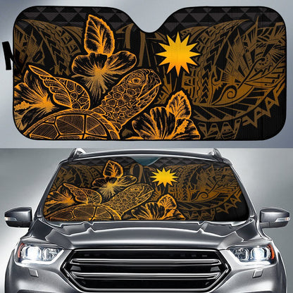 Nauru Auto Sun Shades Turtle Hibiscus Gold
