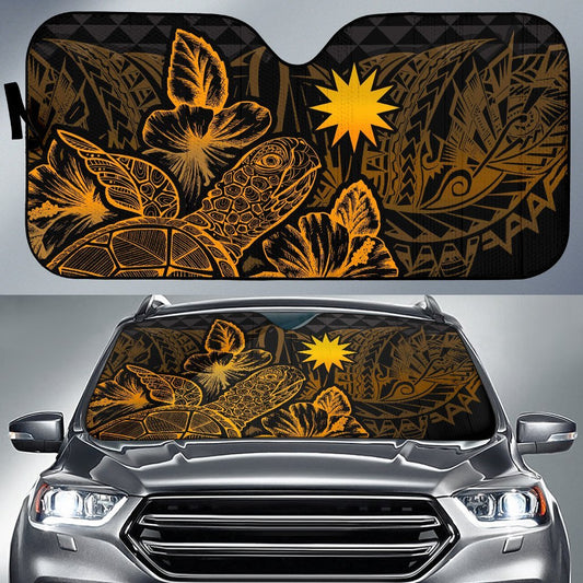 Nauru Auto Sun Shades Turtle Hibiscus Gold