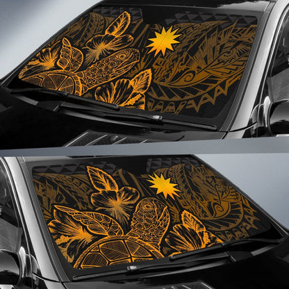 Nauru Auto Sun Shades Turtle Hibiscus Gold