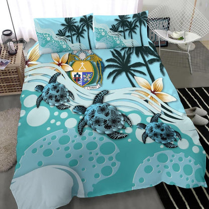 Polynesian Duvet Cover Set - Nauru Bedding Set Blue Turtle Hibiscus