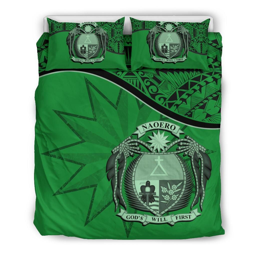Nauru Duvet Cover Set - Nauru Bedding Flag & Coat Of Arms Green