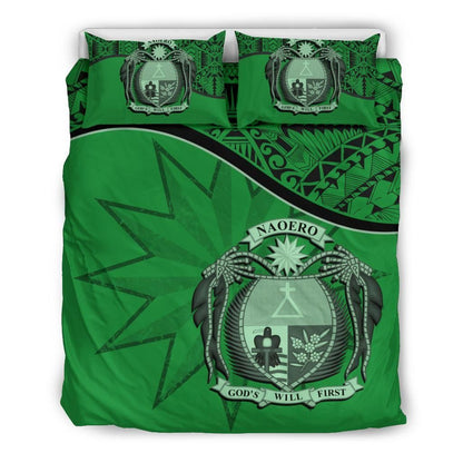 Nauru Duvet Cover Set - Nauru Bedding Flag & Coat Of Arms Green