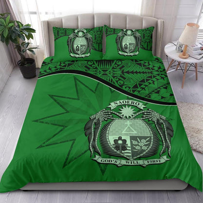 Nauru Duvet Cover Set - Nauru Bedding Flag & Coat Of Arms Green