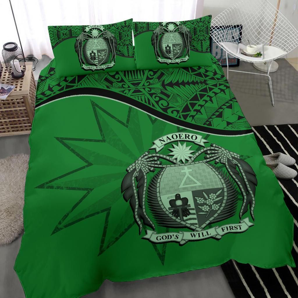 Nauru Duvet Cover Set - Nauru Bedding Flag & Coat Of Arms Green
