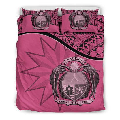 Nauru Duvet Cover Set - Nauru Bedding Flag & Coat Of Arms Pink