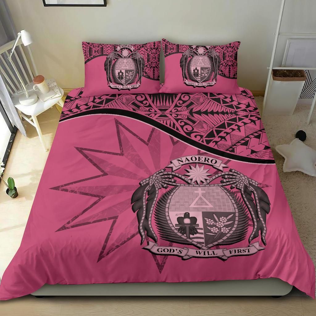 Nauru Duvet Cover Set - Nauru Bedding Flag & Coat Of Arms Pink