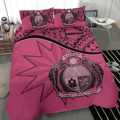Nauru Duvet Cover Set - Nauru Bedding Flag & Coat Of Arms Pink