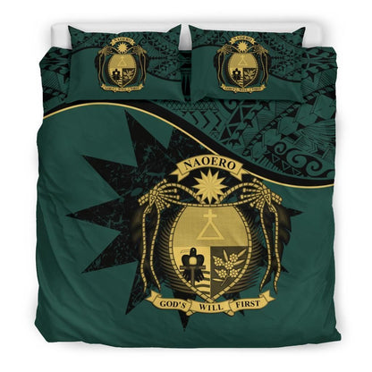Nauru Duvet Cover Set - Nauru Bedding Flag & Coat Of Arms Dark Green