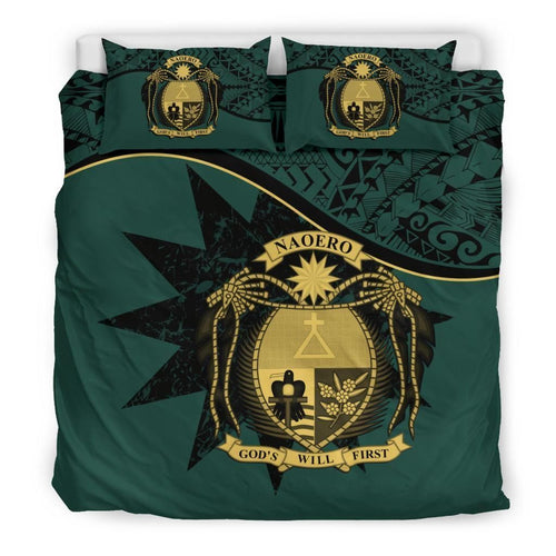 Nauru Duvet Cover Set - Nauru Bedding Flag & Coat Of Arms Dark Green