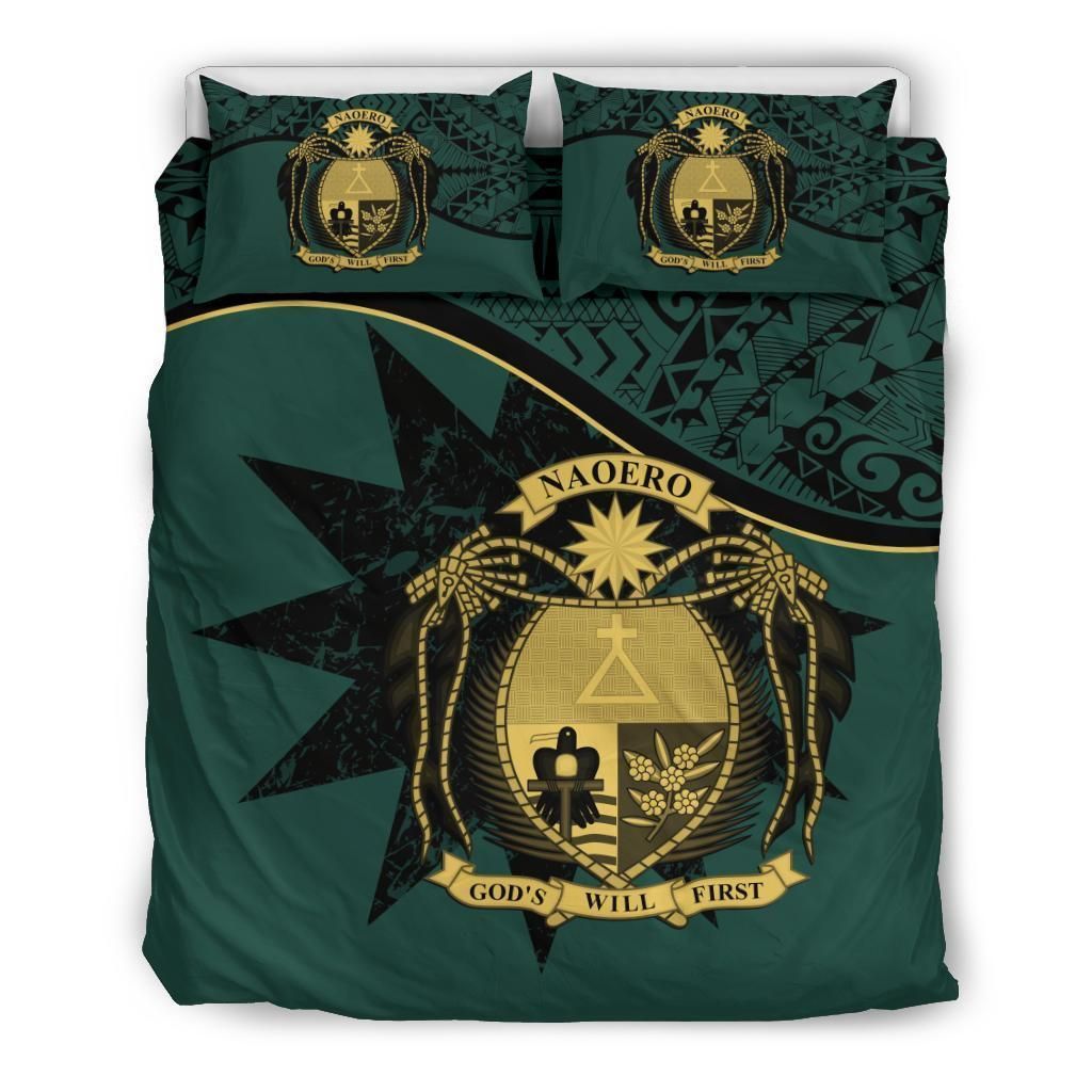 Nauru Duvet Cover Set - Nauru Bedding Flag & Coat Of Arms Dark Green