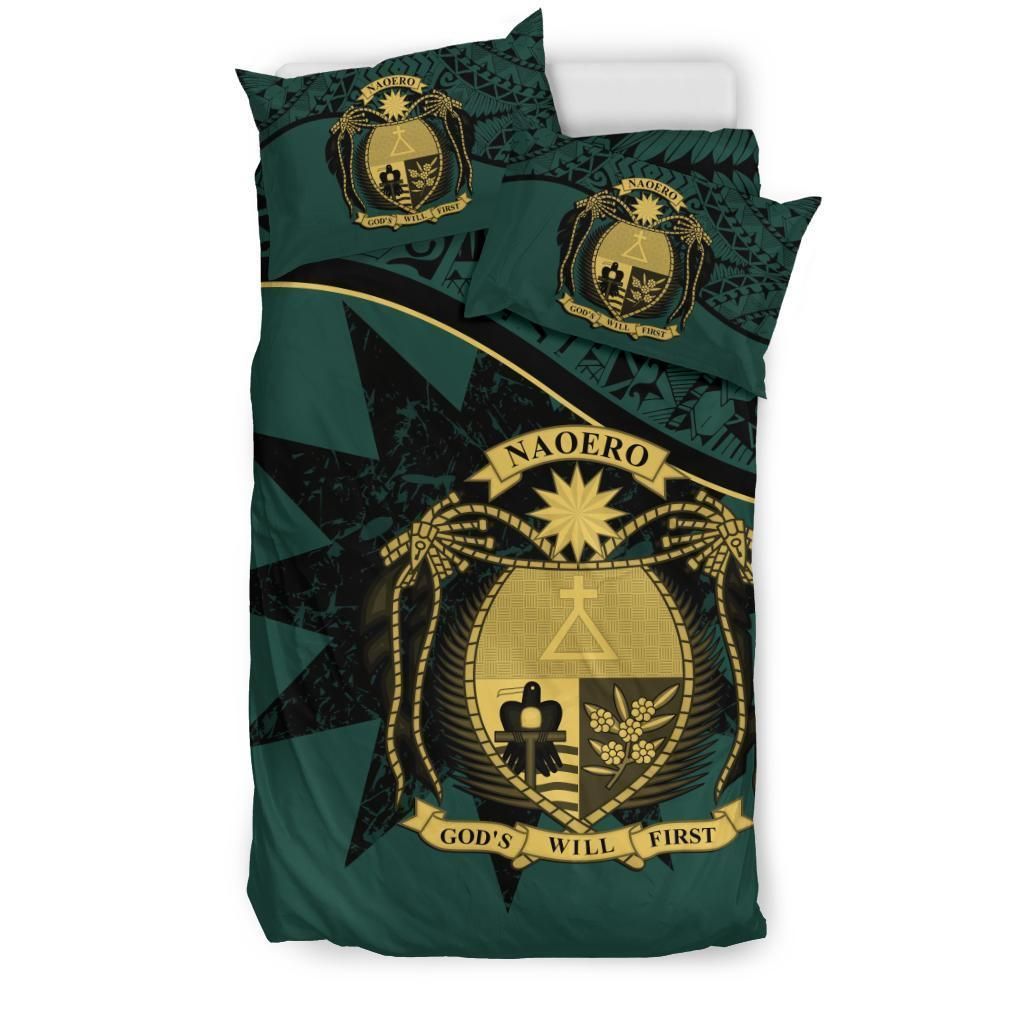 Nauru Duvet Cover Set - Nauru Bedding Flag & Coat Of Arms Dark Green