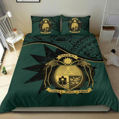 Nauru Duvet Cover Set - Nauru Bedding Flag & Coat Of Arms Dark Green