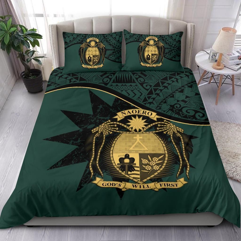Nauru Duvet Cover Set - Nauru Bedding Flag & Coat Of Arms Dark Green