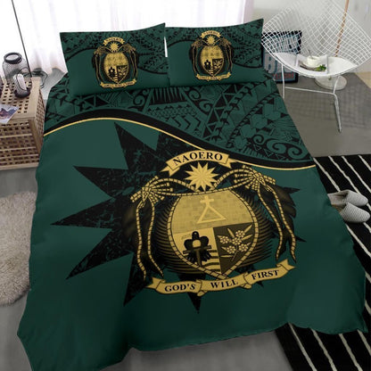 Nauru Duvet Cover Set - Nauru Bedding Flag & Coat Of Arms Dark Green