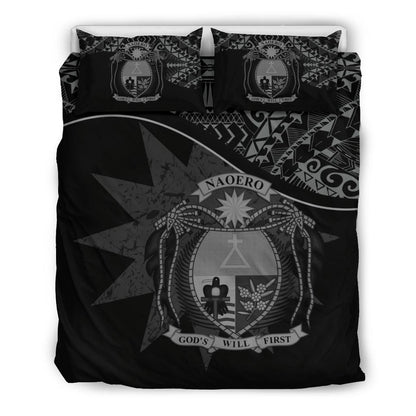Nauru Duvet Cover Set - Nauru Bedding Flag & Coat Of Arms Black
