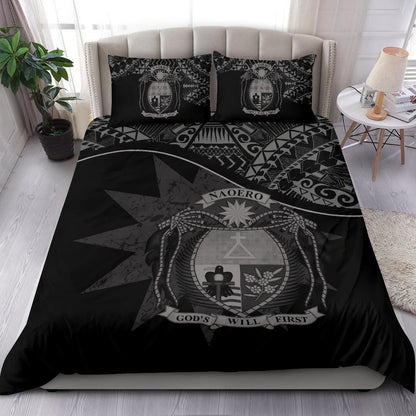 Nauru Duvet Cover Set - Nauru Bedding Flag & Coat Of Arms Black