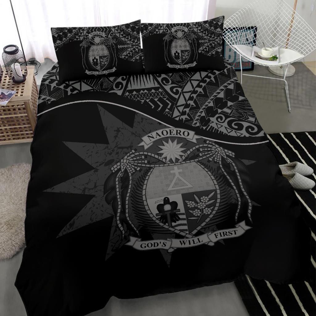 Nauru Duvet Cover Set - Nauru Bedding Flag & Coat Of Arms Black