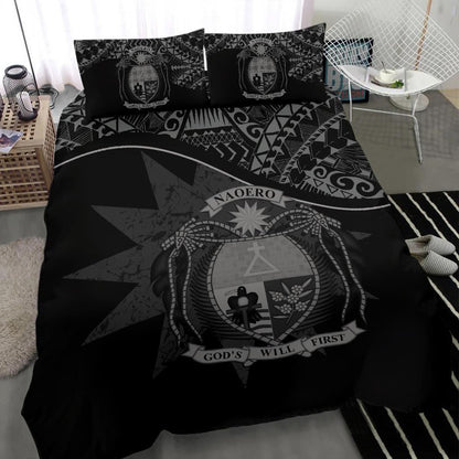 Nauru Duvet Cover Set - Nauru Bedding Flag & Coat Of Arms Black