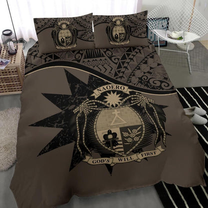 Nauru Duvet Cover Set - Nauru Bedding Flag & Coat Of Arms Brown