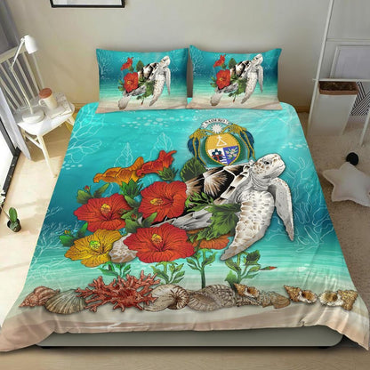 Polynesian Duvet Cover Set - Nauru Bedding Set Ocean Turtle Hibiscus