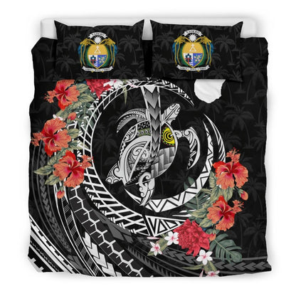 Polynesian Duvet Cover Set - Nauru Bedding Set Polynesia Map Turtle Hibiscus