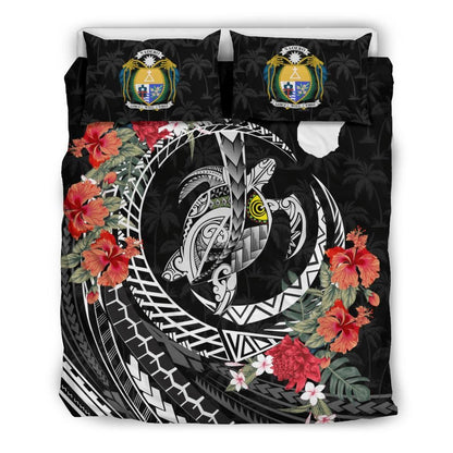 Polynesian Duvet Cover Set - Nauru Bedding Set Polynesia Map Turtle Hibiscus