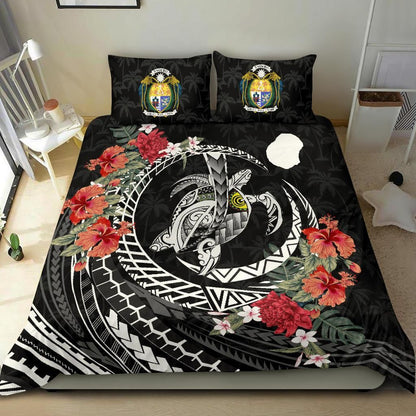 Polynesian Duvet Cover Set - Nauru Bedding Set Polynesia Map Turtle Hibiscus