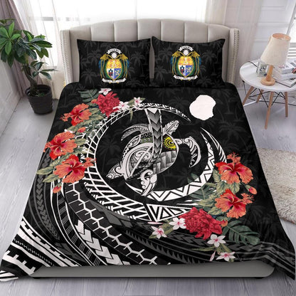Polynesian Duvet Cover Set - Nauru Bedding Set Polynesia Map Turtle Hibiscus