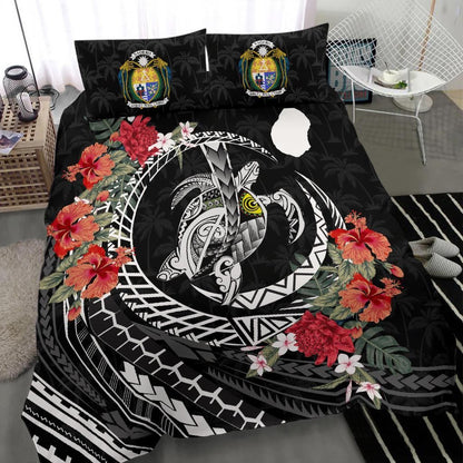 Polynesian Duvet Cover Set - Nauru Bedding Set Polynesia Map Turtle Hibiscus