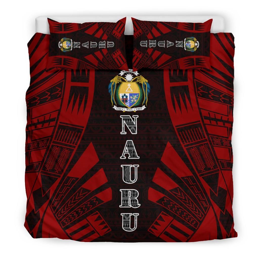 Nauru Duvet Cover Set - Polynesian Tattoo Red