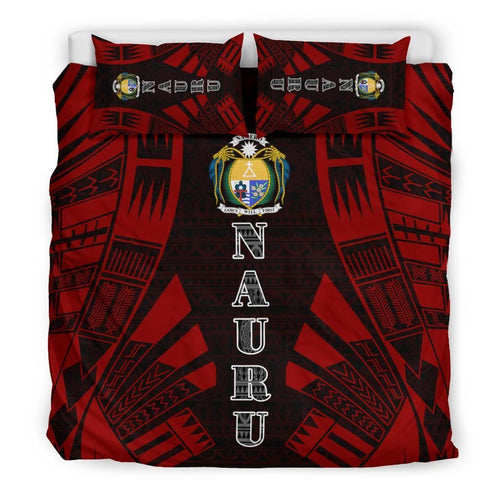 Nauru Duvet Cover Set - Polynesian Tattoo Red