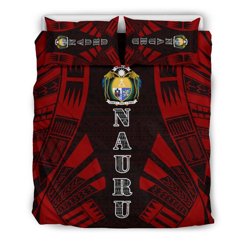 Nauru Duvet Cover Set - Polynesian Tattoo Red