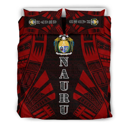 Nauru Duvet Cover Set - Polynesian Tattoo Red