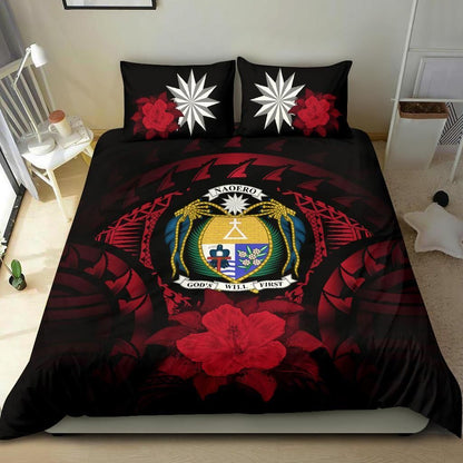 Nauru Duvet Cover Set - Nauru Coat Of Arms & Red Hibiscus
