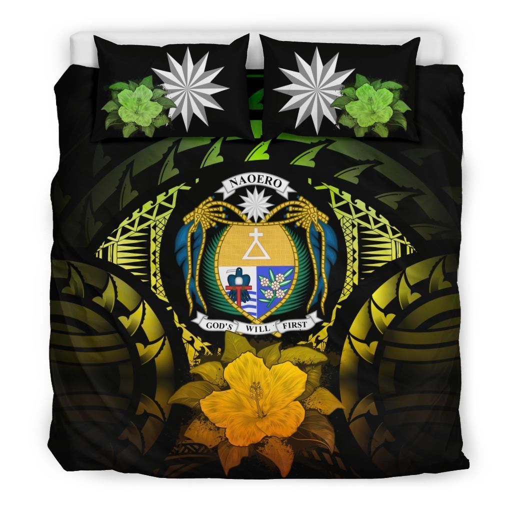 Nauru Duvet Cover Set - Nauru Coat Of Arms & Reggae Hibiscus