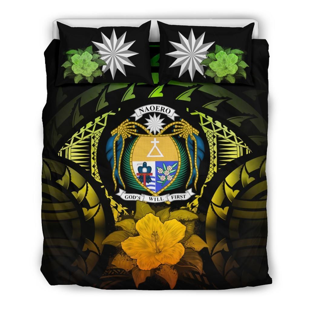 Nauru Duvet Cover Set - Nauru Coat Of Arms & Reggae Hibiscus