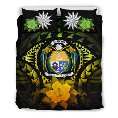 Nauru Duvet Cover Set - Nauru Coat Of Arms & Reggae Hibiscus