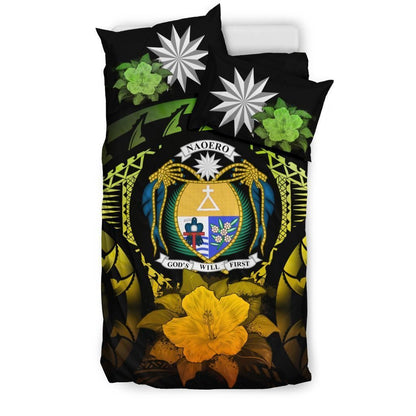 Nauru Duvet Cover Set - Nauru Coat Of Arms & Reggae Hibiscus