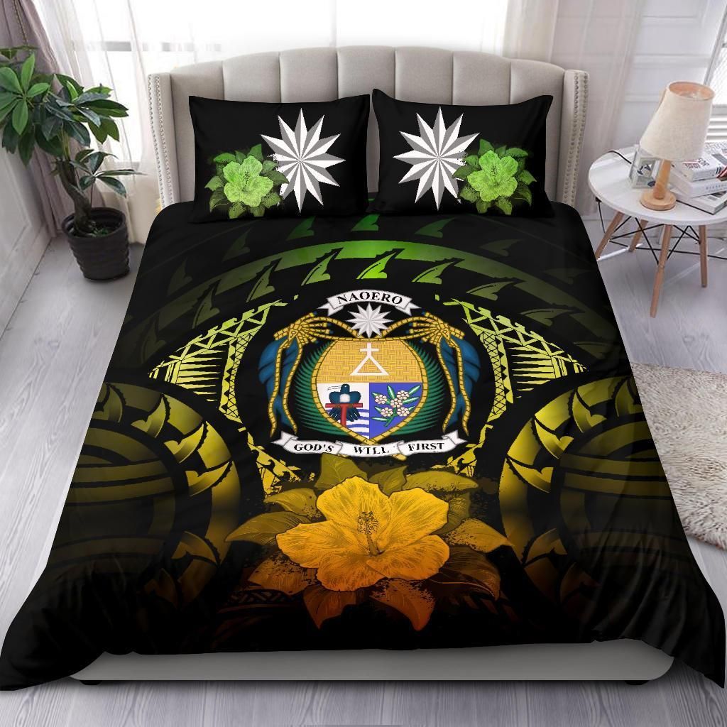 Nauru Duvet Cover Set - Nauru Coat Of Arms & Reggae Hibiscus