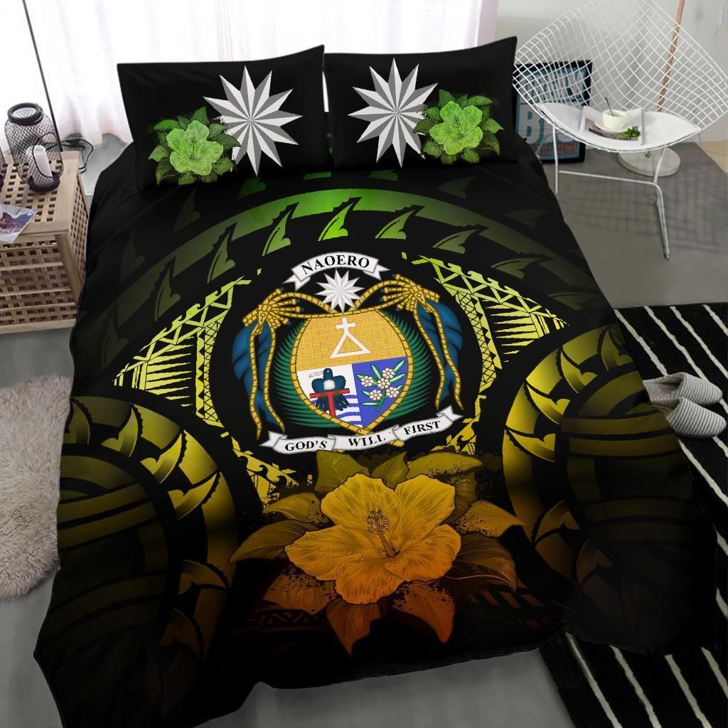 Nauru Duvet Cover Set - Nauru Coat Of Arms & Reggae Hibiscus