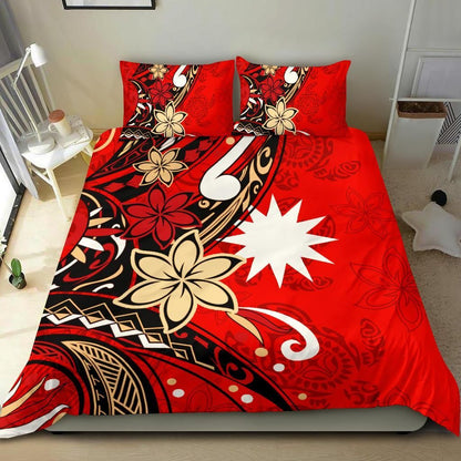 Nauru Bedding Set - Tribal Flower With Special Turtles Red Color