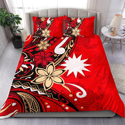 Nauru Bedding Set - Tribal Flower With Special Turtles Red Color