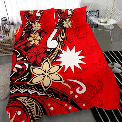 Nauru Bedding Set - Tribal Flower With Special Turtles Red Color
