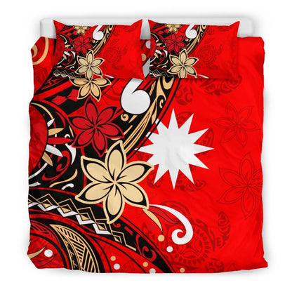 Nauru Bedding Set - Tribal Flower With Special Turtles Red Color