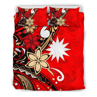 Nauru Bedding Set - Tribal Flower With Special Turtles Red Color