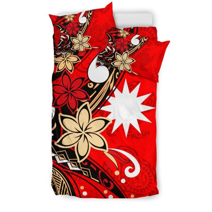 Nauru Bedding Set - Tribal Flower With Special Turtles Red Color