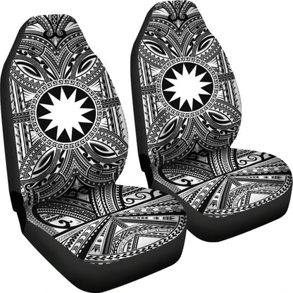 Nauru Car Seat Cover - Nauru Coat Of Arms Polynesian White Black