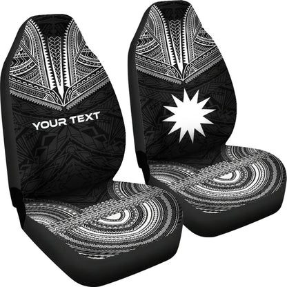 Nauru Custom Personalised Car Seat Cover - Nauru Flag Polynesian Chief Tattoo Black Version