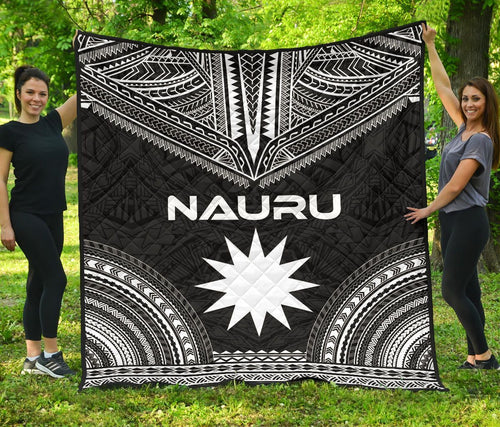 Nauru Premium Quilt - Nauru Flag Polynesian Chief Black Version