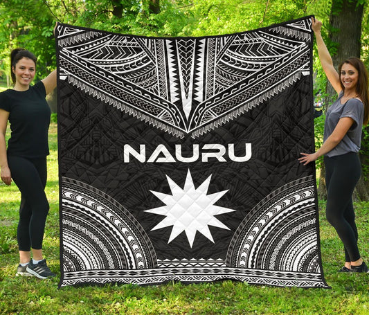 Nauru Premium Quilt - Nauru Flag Polynesian Chief Black Version